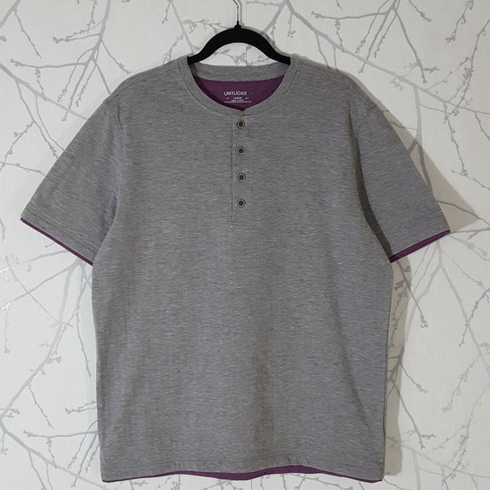 Untuckit Gray Cotton Blend Lined Short Sleeve Crewneck T-Shirt
